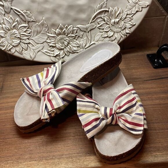 LOFT Slide Sandals Bow - 8 - Picture 1 of 10